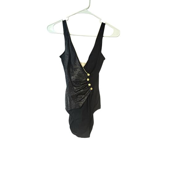 5 for $40 
Vintage Sierrna One Piece Swimsuit 4 button Gold Detail Navy & Black - Picture 1 of 6